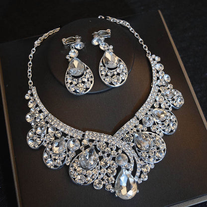 Bridal Hair Accessories Set – Flowers, Crown, Necklace & Earrings