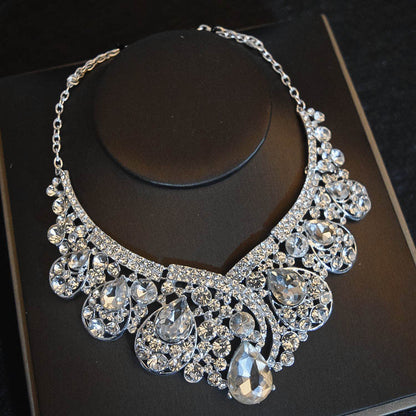 Bridal Hair Accessories Set – Flowers, Crown, Necklace & Earrings