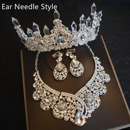 Bridal Hair Accessories Set – Flowers, Crown, Necklace & Earrings