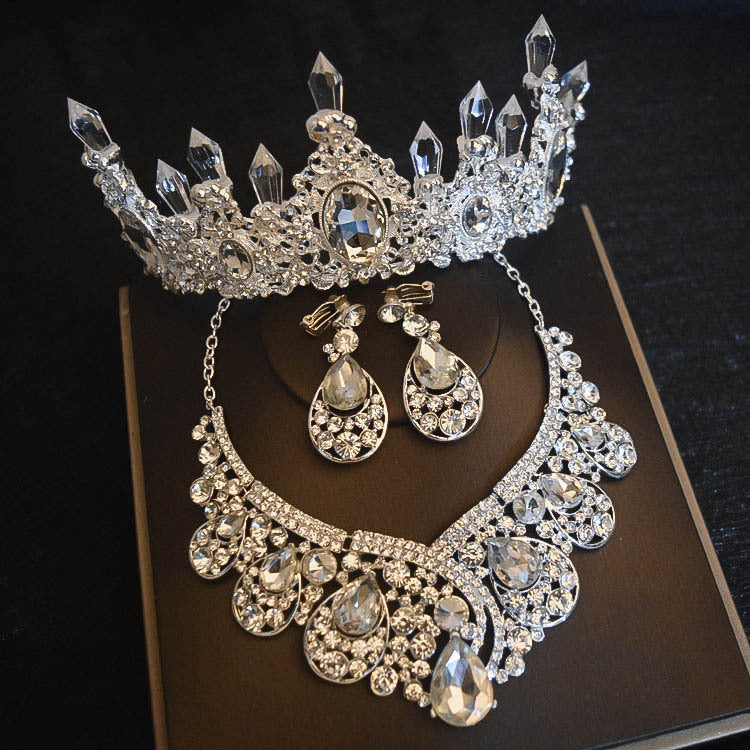 Bridal Hair Accessories Set – Flowers, Crown, Necklace & Earrings